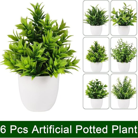 NEW 6-PCS Artificial Plant Small Fake Plant Greenery Potted Plant Indoor Faux - Picture 4 of 8